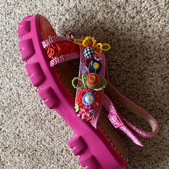 Betsey Johnson Pink and Red Embellished Sandals Size 8.5 - Picture 6 of 7